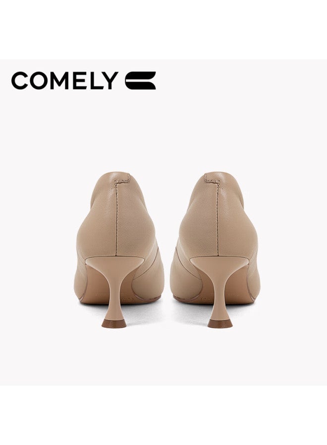 Comely Women's High Heels Thin Heel Spring Pointed Single Shoes Soft Bottom Fashion Simple Professional Work Shoes Pink Apricot Color 35 - Image 5