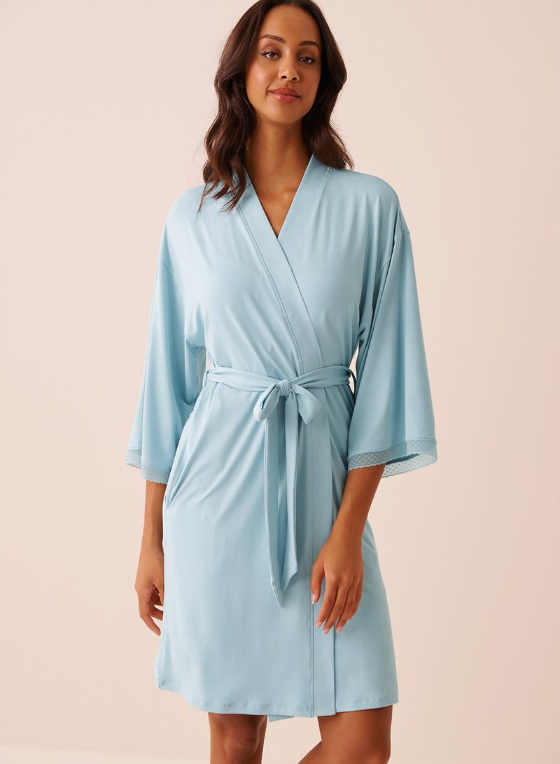 La Vie en Rose Super Soft Lace Trim Kimono - Image 2