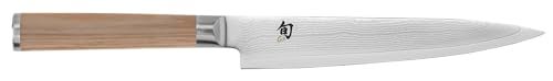 Shun Classic Blonde 6" Utility Knife, Handcrafted Japanese Kitchen Knife, VG-MAX Core with Damascus Stainless Steel Cladding, Pakkawood Handle, Precision and Sharpness for Professional and Home Chefs - Image 1