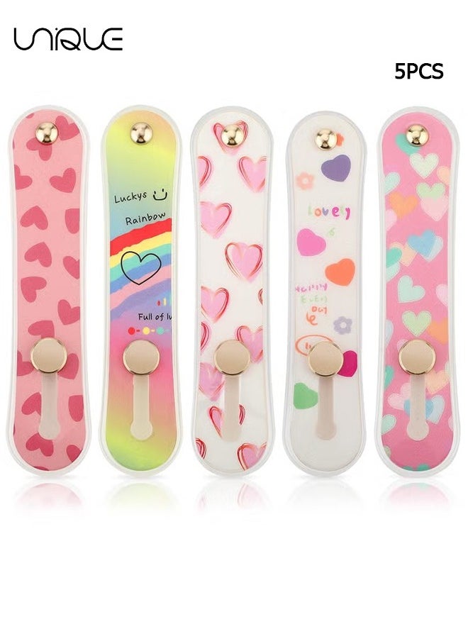 Unique Cell Phone Grips, 5 Pieces Telescopic Phone Strap Grip Holder Silicone Mobile Phone Universal Finger Strap Stand, Non-Slip Phone Brackets Belt Portable Finger Kickstand for Smartphones  - Image 1