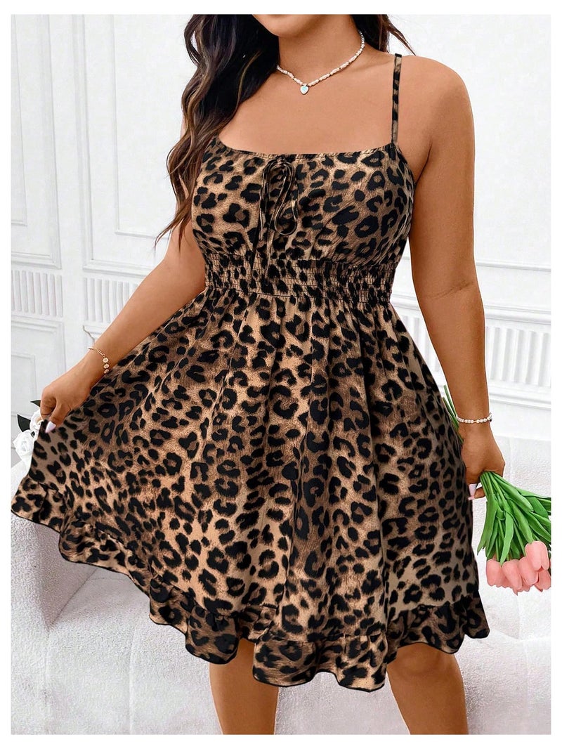 Verdusa Women's Plus Size Leopard Print Mini Dress Ruffle Flowy Rave Club Sleeveless Y2K Dresses Khaki XX-Large Plus - Image 4