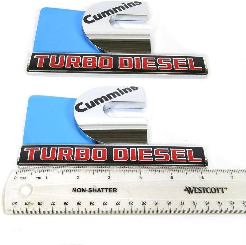 2X OEM Chrome Cummins Turbo Emblem Badges Replacement for 2500 3500 Fender Emblem Glossy 6.2" by 3.4" inches