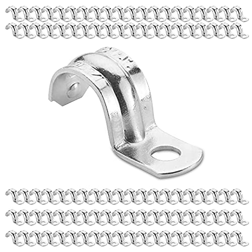 OHLECTRIC Heavy Duty Pipe Strap (100 Pack - 1 Inch) Zinc-Plated Steel EMT Conduit Clamps - 1 Hole Reinforced Rib Design - Snap-On Installation - Metal Pipe Strap for EMT Conduits - Image 1