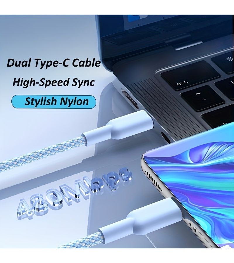 Pink Dual USB C to USB C Fast Charging Data Cable 6A PD 60W 300cm 118.11in 9.84ft Compatible with Xiaomi Huawei Samsung Phone Tablet - Image 4