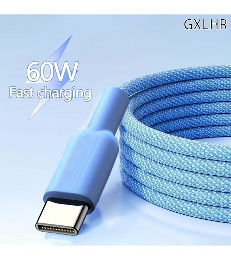 Pink Dual USB C to USB C Fast Charging Data Cable 6A PD 60W 300cm 118.11in 9.84ft Compatible with Xiaomi Huawei Samsung Phone Tablet - Image 1