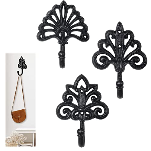 Sungmor Set of 3 Decorative Cast Iron Wall Hooks – Vintage Ornate Design with Antique Black Finish – Heavy Duty Rustic Wall Hangers for Entryway, Bathroom, Kitchen, or Bedroom Decor - Image 2