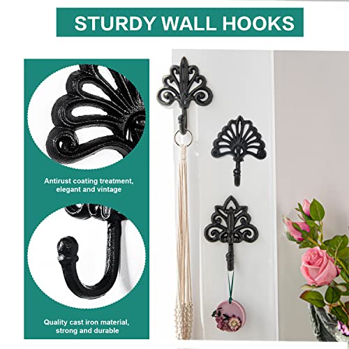 Sungmor Set of 3 Decorative Cast Iron Wall Hooks – Vintage Ornate Design with Antique Black Finish – Heavy Duty Rustic Wall Hangers for Entryway, Bathroom, Kitchen, or Bedroom Decor - Image 3