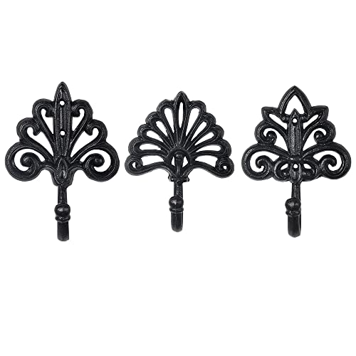 Sungmor Set of 3 Decorative Cast Iron Wall Hooks – Vintage Ornate Design with Antique Black Finish – Heavy Duty Rustic Wall Hangers for Entryway, Bathroom, Kitchen, or Bedroom Decor - Image 1