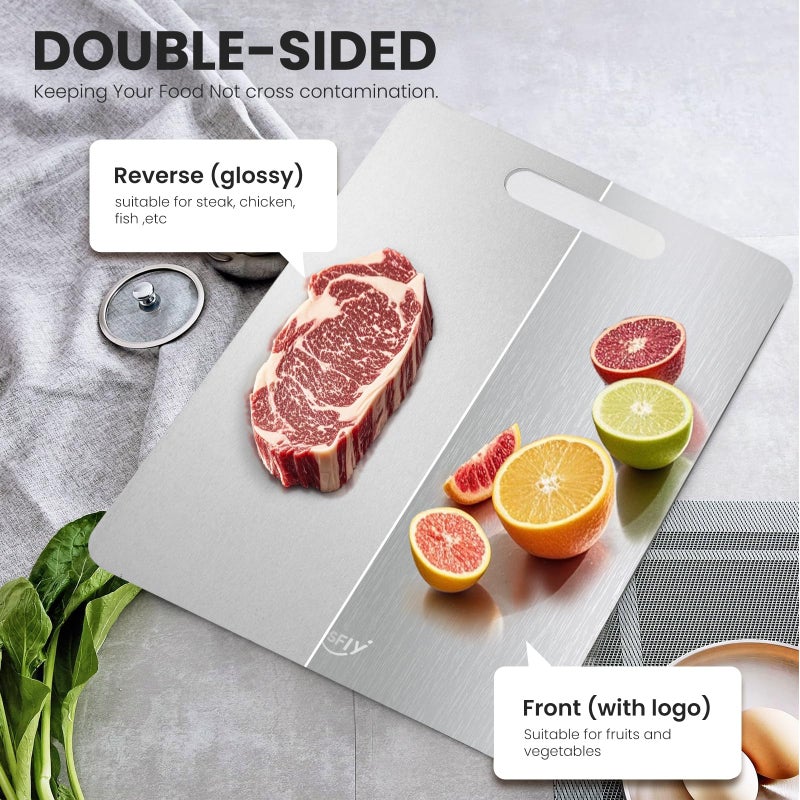 TESFLY 2 Pack Titanium Cutting Board - 100% Pure Titanium Cutting Boards For Kitchen,Easy to clean, Double-sided food-grade Cutting Board For Cutting Meats, Fruits And Vegetables(13 * 9) - Image 4