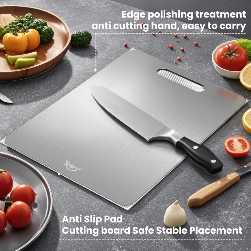 TESFLY 2 Pack Titanium Cutting Board - 100% Pure Titanium Cutting Boards For Kitchen,Easy to clean, Double-sided food-grade Cutting Board For Cutting Meats, Fruits And Vegetables(13 * 9) - Image 5