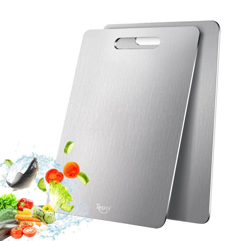 TESFLY 2 Pack Titanium Cutting Board - 100% Pure Titanium Cutting Boards For Kitchen,Easy to clean, Double-sided food-grade Cutting Board For Cutting Meats, Fruits And Vegetables(13 * 9) - Image 1