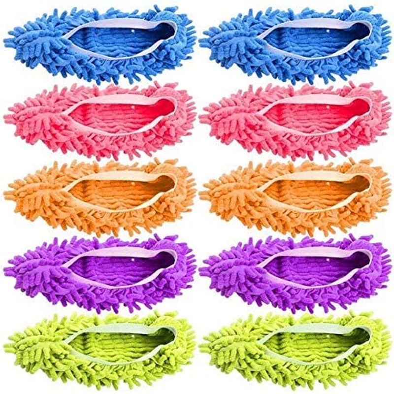 Tamicy Mop Slippers Shoes 5 Pairs (10 Pieces) - Microfiber Cleaning House Mop Slippers Floor Cleaning Tools Shoe Cover Soft Washable Reusable Microfiber Foot Socks Floor Cleaning Tools Shoe Cover - Image 1