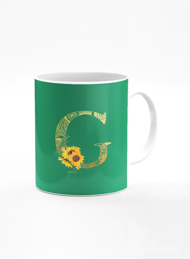 Stylizedd Designer Printed Coffee Mug 11oz Ceramic Personalised Gift Mugs Cup Custom Monogram Initial Letter Floral Pattern Alphabet G (Dark Spring Green)  - Image 1