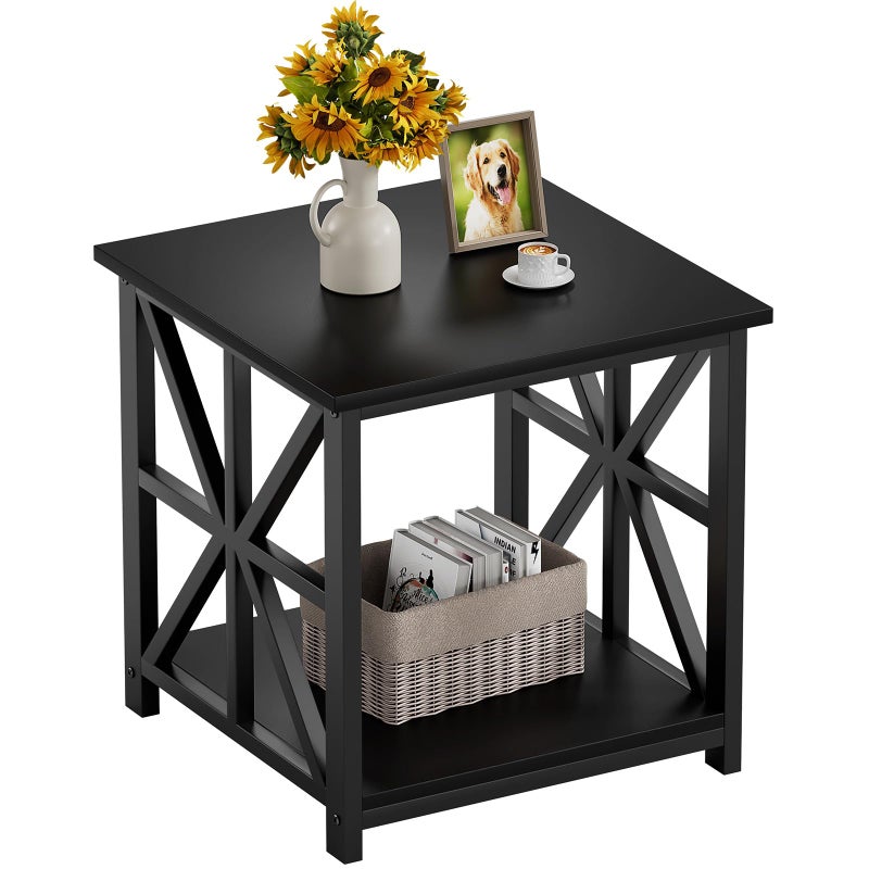 GreenForest End Table with 2-Tier Storage Shelf, 24 inch Large Side Table for Living Room, Modern Nightstand for Bedroom Bedside Office Farmhouse, Black - Image 1