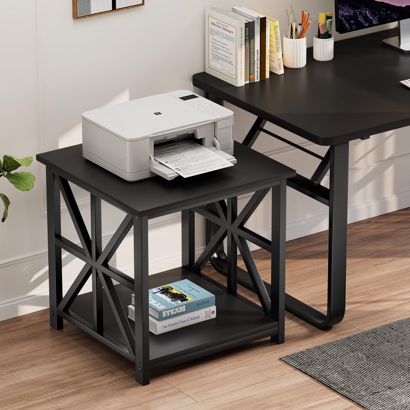 GreenForest End Table with 2-Tier Storage Shelf, 24 inch Large Side Table for Living Room, Modern Nightstand for Bedroom Bedside Office Farmhouse, Black - Image 5