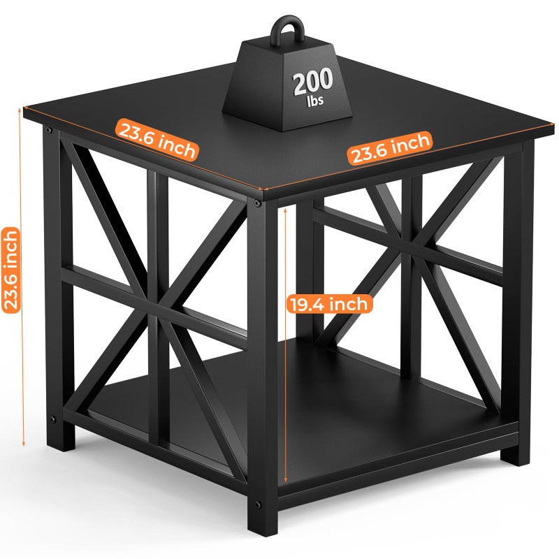 GreenForest End Table with 2-Tier Storage Shelf, 24 inch Large Side Table for Living Room, Modern Nightstand for Bedroom Bedside Office Farmhouse, Black - Image 2