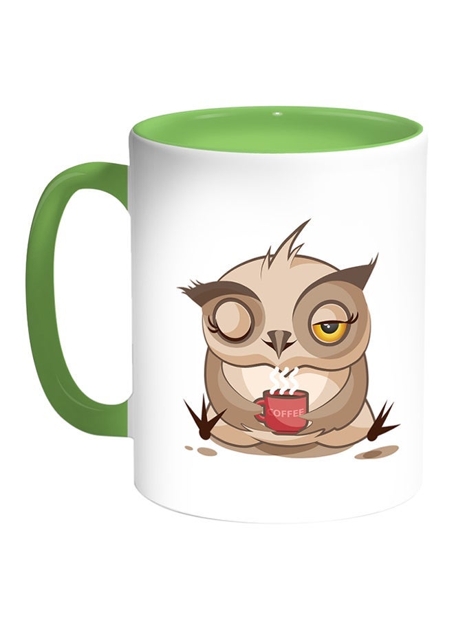 Owl Printed Coffee Mug White/Green 11ounce