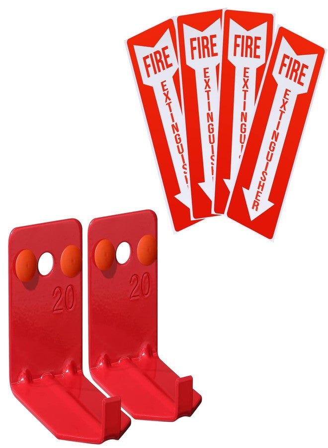 TaoBary 2 Pack Fire Extinguisher Holder and 4 Pieces Fire Extinguisher Sign Sticker, 20lb Fire Extinguisher Wall Hook Mount Bracket for Big and Small Fire Extinguishers, Indoors and Outdoors - Image 1