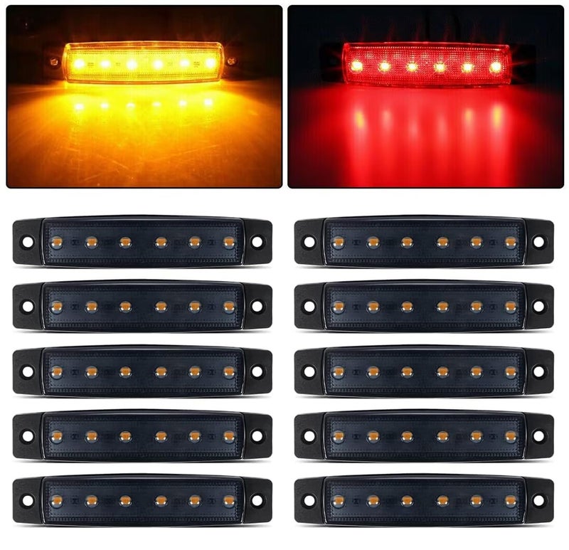 FXC Smoked 6 LED Clearence Light Front Rear Side Marker Indicators Light for Truck Car Bus Trailer Van Caravan Boat, Taillight Brake Stop Lamp 12V (5x Amber + 5x Red) - Image 1