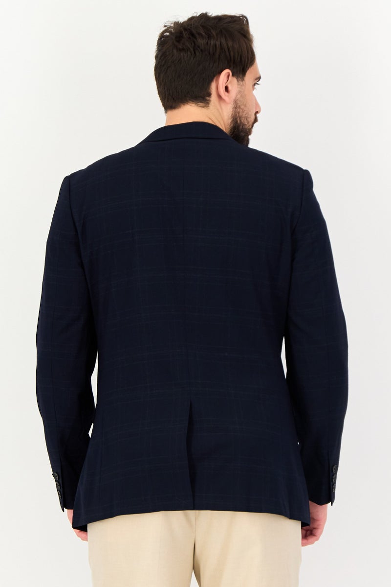 SELECTED Men Regular Fit Plaid Casual Blazer, Navy - Image 3