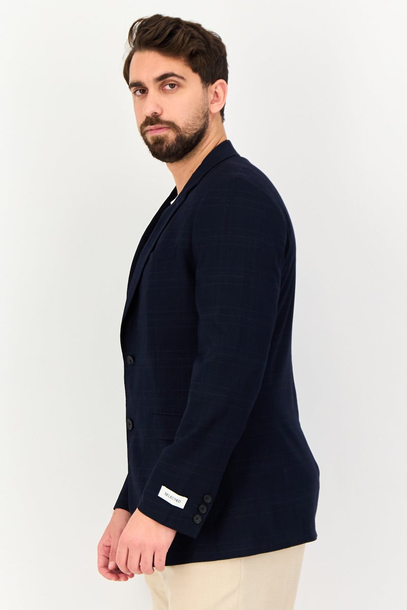 SELECTED Men Regular Fit Plaid Casual Blazer, Navy - Image 2
