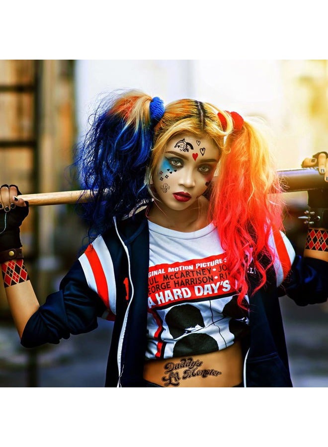 Kotbs 3 Sheets Cosplay-Inspired HARLI QUYNN Temporary Tattoos – Halloween Tattoo Stickers for Men, Women, and Kids – Clown Girl Design Fake Tattoos for Halloween, Cosplay, and Costume Parties - Image 5