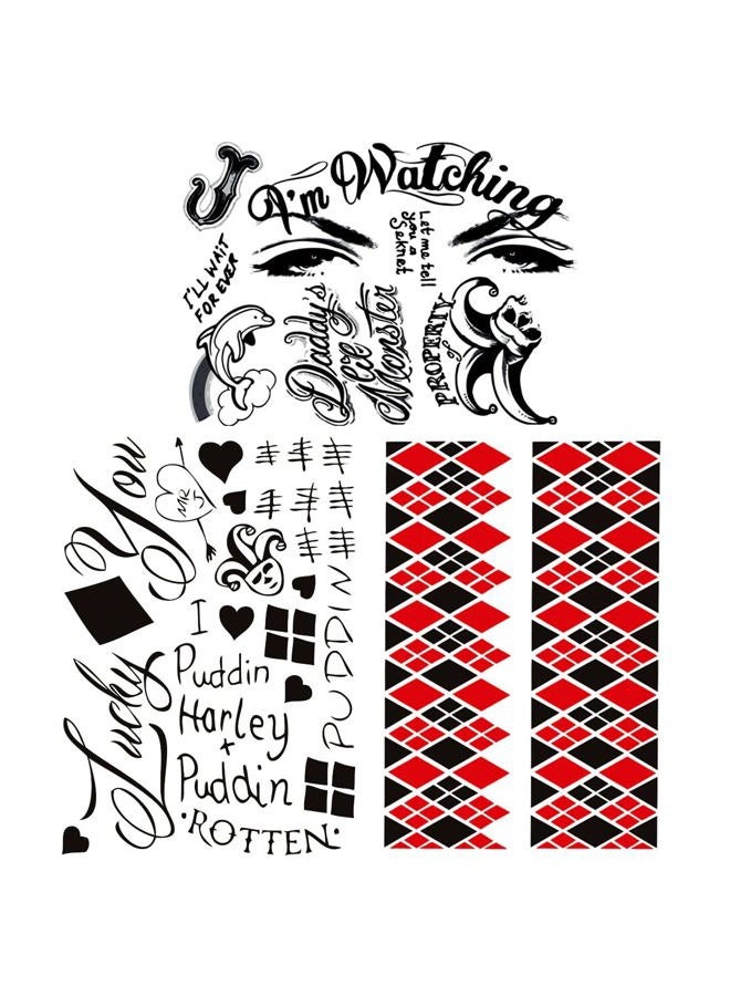 Kotbs 3 Sheets Cosplay-Inspired HARLI QUYNN Temporary Tattoos – Halloween Tattoo Stickers for Men, Women, and Kids – Clown Girl Design Fake Tattoos for Halloween, Cosplay, and Costume Parties - Image 1