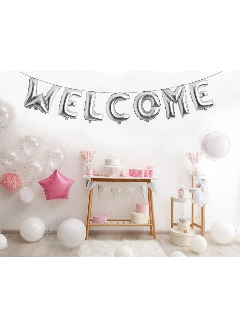 MARKQ لافتة بالونات الترحيب، لافتة بالونات من ورق المايلر مقاس 16 بوصة للاحتفال بالذكرى السنوية، وحفلات العودة إلى المدرسة وديكورات حفلات العائلة المنزلية (فضية) - Image 4