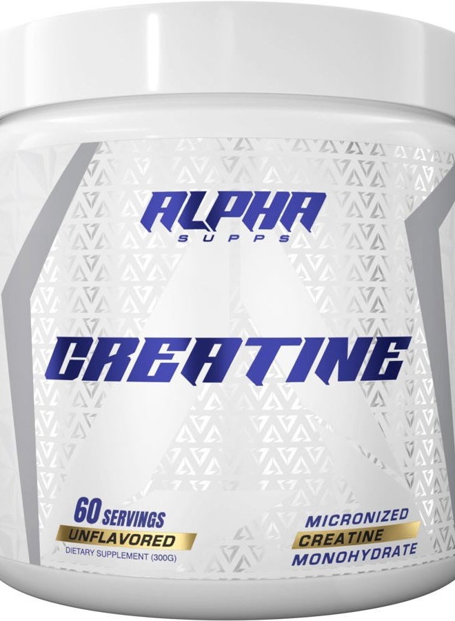 ALPHA SUPPS Micronized Creatine Monohydrate Powder - 5g (5 Grams) Per Serving, Unflavored - Helps Support Optimum Muscle Gain, Suitable for Men & Women, 300 gm - 60 Servings - Image 1