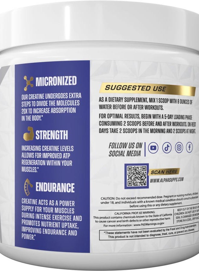 ALPHA SUPPS Micronized Creatine Monohydrate Powder - 5g (5 Grams) Per Serving, Unflavored - Helps Support Optimum Muscle Gain, Suitable for Men & Women, 300 gm - 60 Servings - Image 3