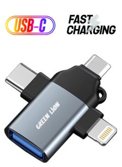 كابل OTG 3 في 1 من Green Lion (Lightning / Micro / Type-C) - رمادي