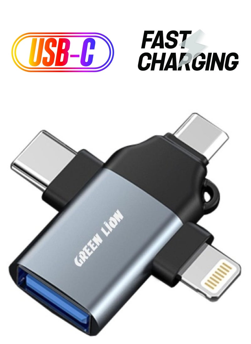 جرين ليون - كابل OTG 3 في 1 من Green Lion (Lightning / Micro / Type-C) - رمادي - Image 1