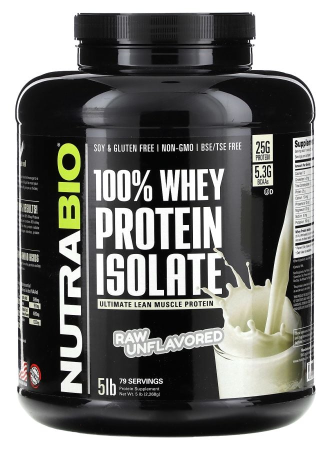 NutraBio 100% بروتين مصل اللبن المعزول غير المنكه 5 رطل (2268 جرام)