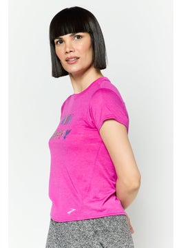 Brooks Women Sportswear Fit Short Sleeves Training T-Shirt, Magenta  - Image 3