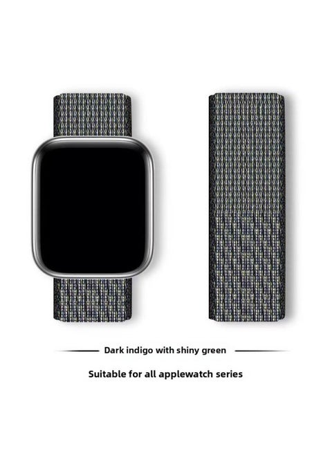 مناسب لحزام Iwatch1-s9 الخفيف بالنعناع/المحيط الأزرق من النايلون بحلقة فيلكرو لساعة Apple - اللون: 60# نيلي مع أخضر ساطع - المواصفات: 42/44/45/49 ملم