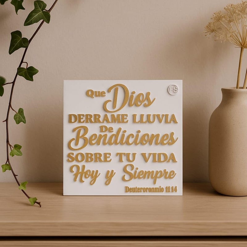 Handmade Plaque: QUE DIOS DERRAME LLUVIA DE BENDICIONES SOBRE TU VIDA HOY Y SIEMPRE - MADE IN USA - Image 2