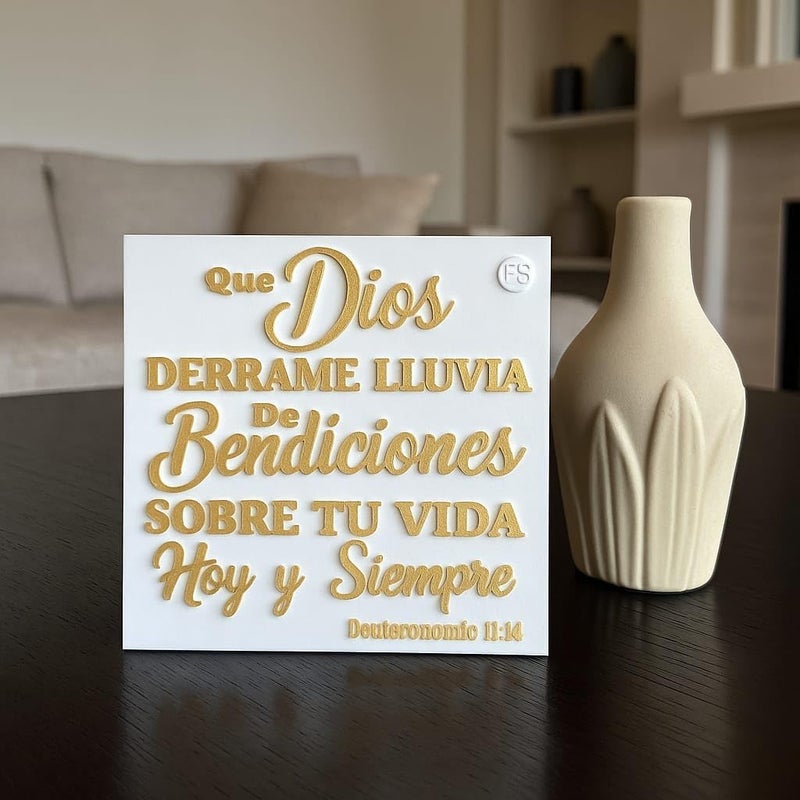 Handmade Plaque: QUE DIOS DERRAME LLUVIA DE BENDICIONES SOBRE TU VIDA HOY Y SIEMPRE - MADE IN USA - Image 5