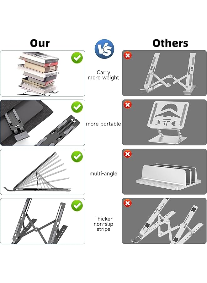 erorex Adjustable Laptop Stand Portable Aluminumlaptop Holder，Ventilated Cooling Notebook Stand For Macbook Pro Air Hp Sony Dell Notebook Stand And More Black  - Image 3