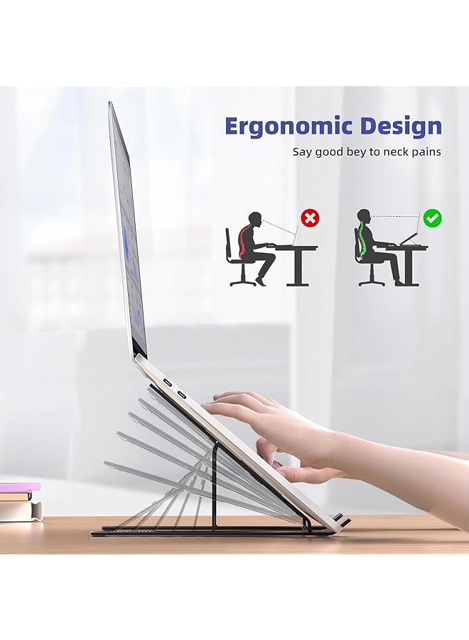 erorex Adjustable Laptop Stand Portable Aluminumlaptop Holder，Ventilated Cooling Notebook Stand For Macbook Pro Air Hp Sony Dell Notebook Stand And More Black  - Image 2