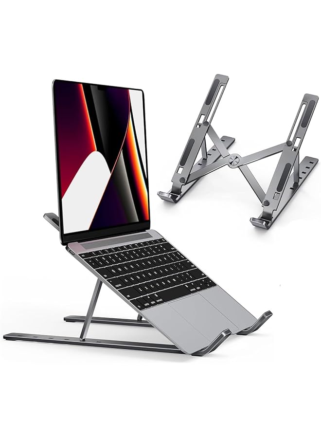 erorex Adjustable Laptop Stand Portable Aluminumlaptop Holder，Ventilated Cooling Notebook Stand For Macbook Pro Air Hp Sony Dell Notebook Stand And More Black  - Image 1