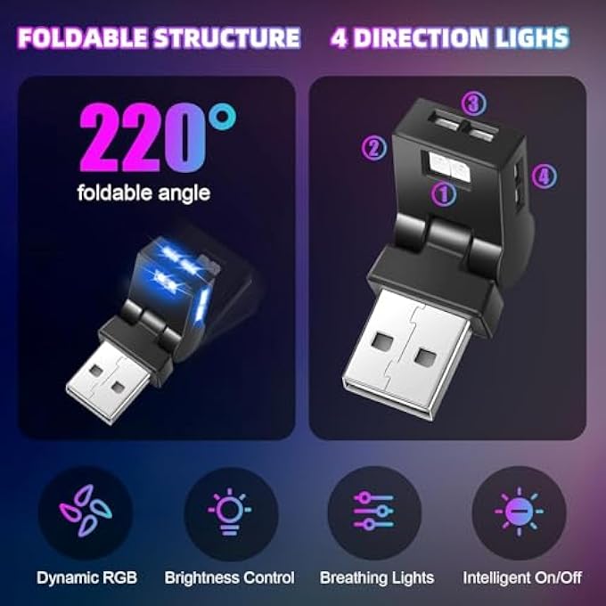 كيلا قطعتان من مصابيح LED صغيرة بمنفذ USB للسيارة، مصباح ليلي محيطي RGB مع 8 ألوان قابلة للتعتيم، إضاءة مزاجية محمولة 5 فولت، مناسبة للوحة مفاتيح الكمبيوتر المحمول والتخييم والحفلات - Image 3