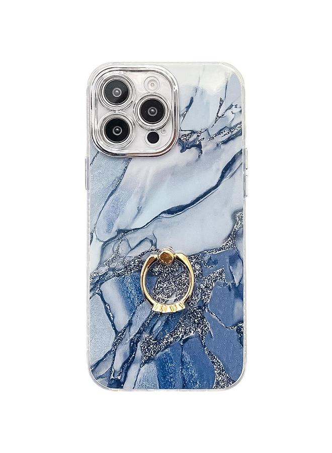 S-TOP Case For iPhone 16 Pro Electroplated Marble Texture Ring Holder Phone Case - Image 1