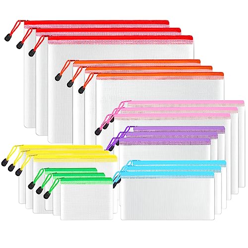 SUNEE Multisize Mesh Zipper Pouches (7 Colors, 21 Packs), Water-Resistant Zip Bag for School Office Supplies, Puzzles & Games Organizing Storage - Image 1