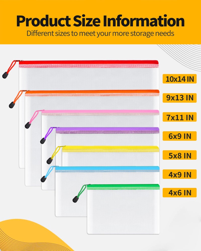 SUNEE Multisize Mesh Zipper Pouches (7 Colors, 21 Packs), Water-Resistant Zip Bag for School Office Supplies, Puzzles & Games Organizing Storage - Image 2