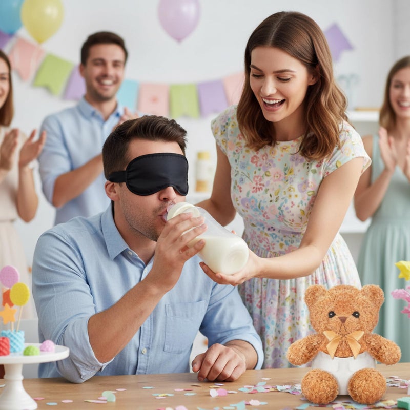 Yearntown 6 Set Bottle Chug Bear Baby Shower Games White Blindfolded Diaper Changing Games Kits Bottles Diapers Blindfold Eye Masks Tan Brown Bear Baby Shower Party Guest Gifts - Image 5