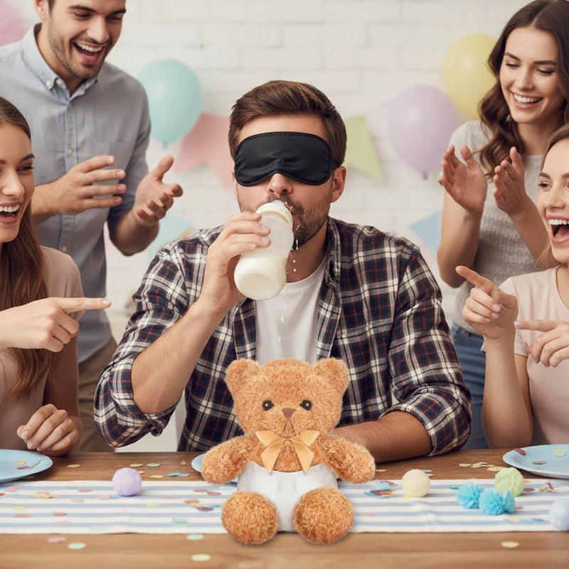 Yearntown 6 Set Bottle Chug Bear Baby Shower Games White Blindfolded Diaper Changing Games Kits Bottles Diapers Blindfold Eye Masks Tan Brown Bear Baby Shower Party Guest Gifts - Image 3