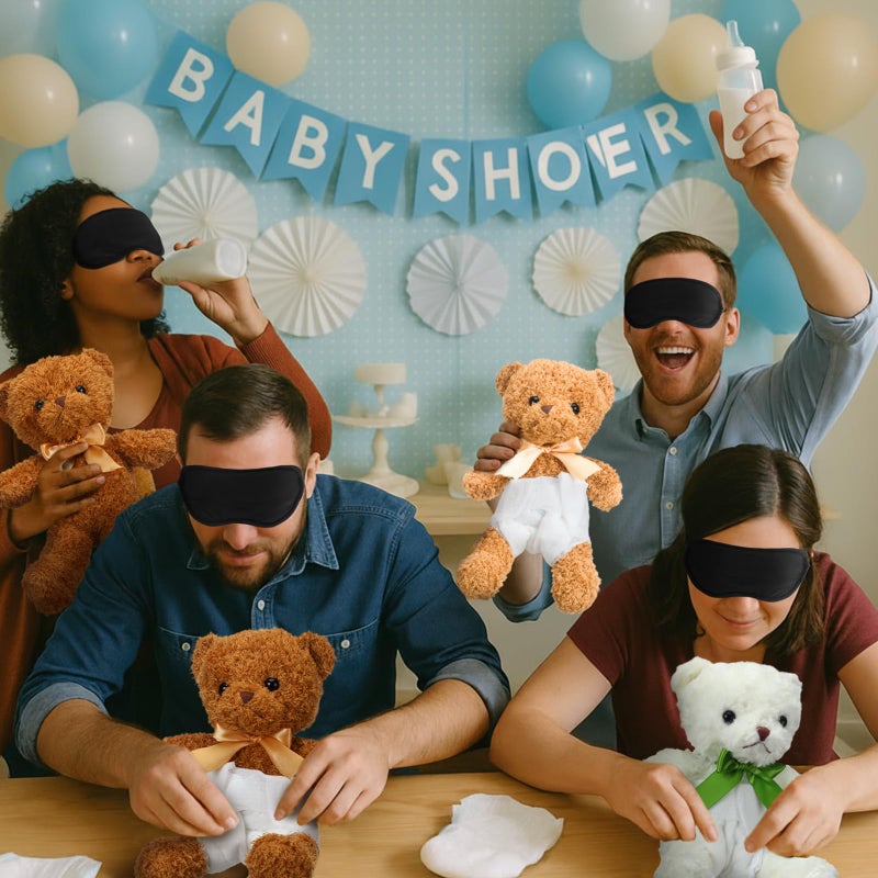 Yearntown 6 Set Bottle Chug Bear Baby Shower Games White Blindfolded Diaper Changing Games Kits Bottles Diapers Blindfold Eye Masks Tan Brown Bear Baby Shower Party Guest Gifts - Image 4