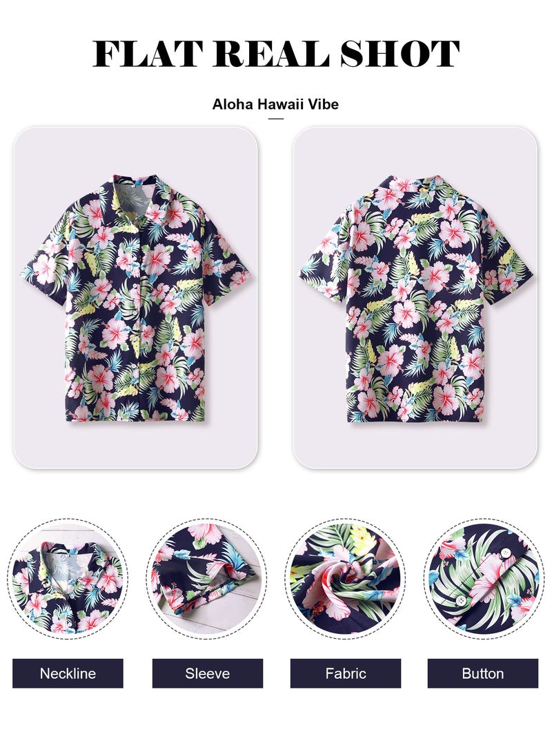 ZXZY Women Summer Hawaii Shirts Soft Cool Floral Tropic Print Short Sleeve Button Up Tops T-Shirt Blue - Image 2