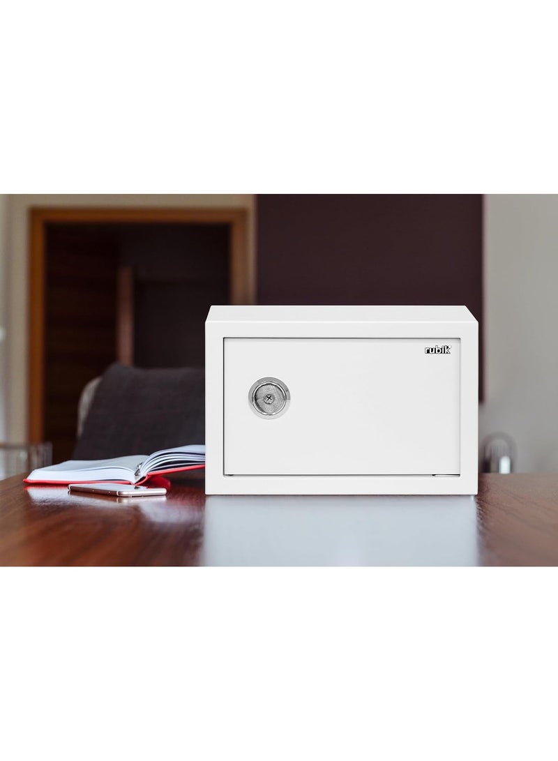 Rubik Key Operated Safe Box for Home Office Cash Passport Jewelry Security RB20K (20x31x20cm) White  - Image 2