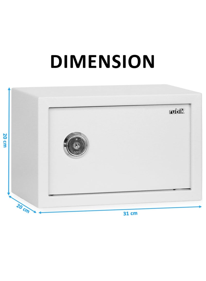 Rubik Key Operated Safe Box for Home Office Cash Passport Jewelry Security RB20K (20x31x20cm) White  - Image 3